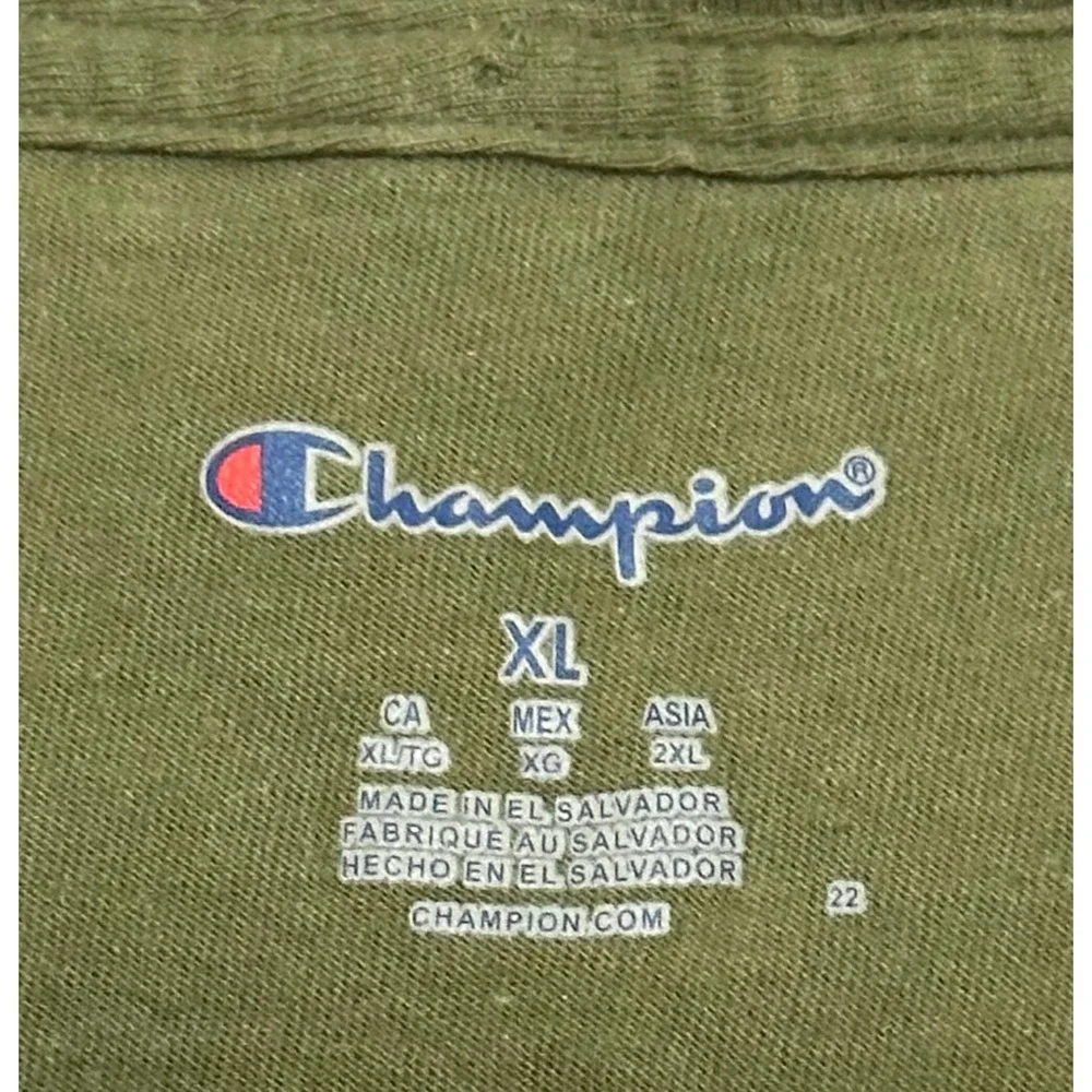 Champion Mens XL Olive Green Graphic T-Shirt Short Sleeve Back Print Cotton Tee - Picture 2 of 7